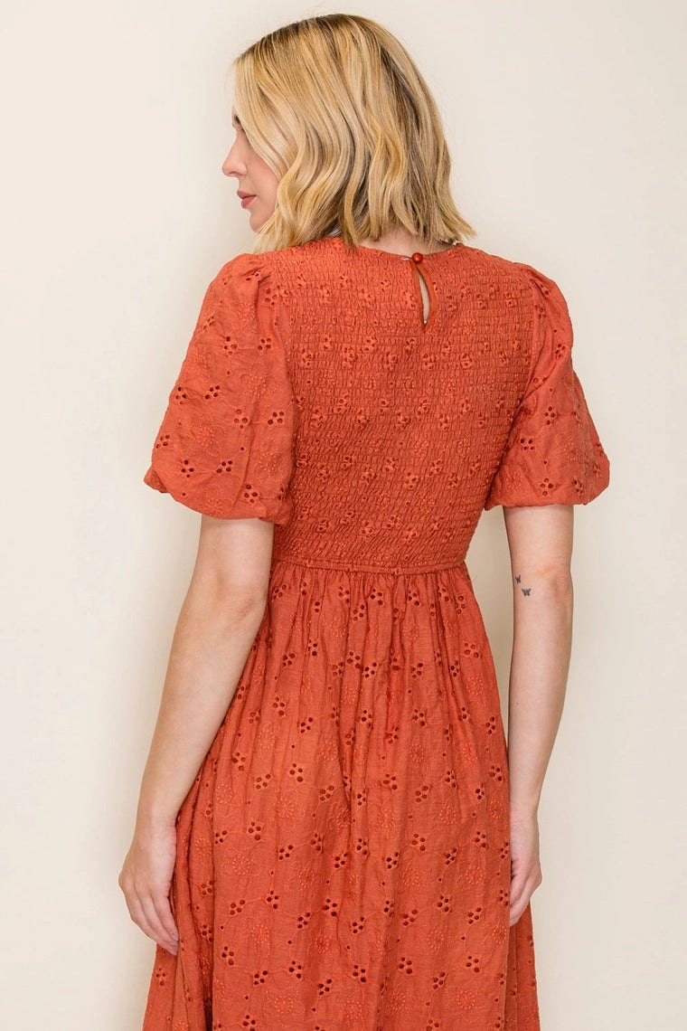 Terri Terracotta Eyelet Midi Dress, thumbnail 6
