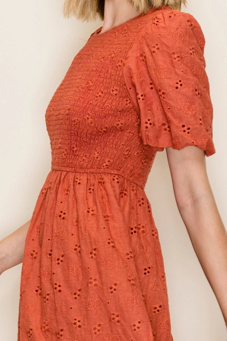 Terri Terracotta Eyelet Midi Dress, thumbnail 7