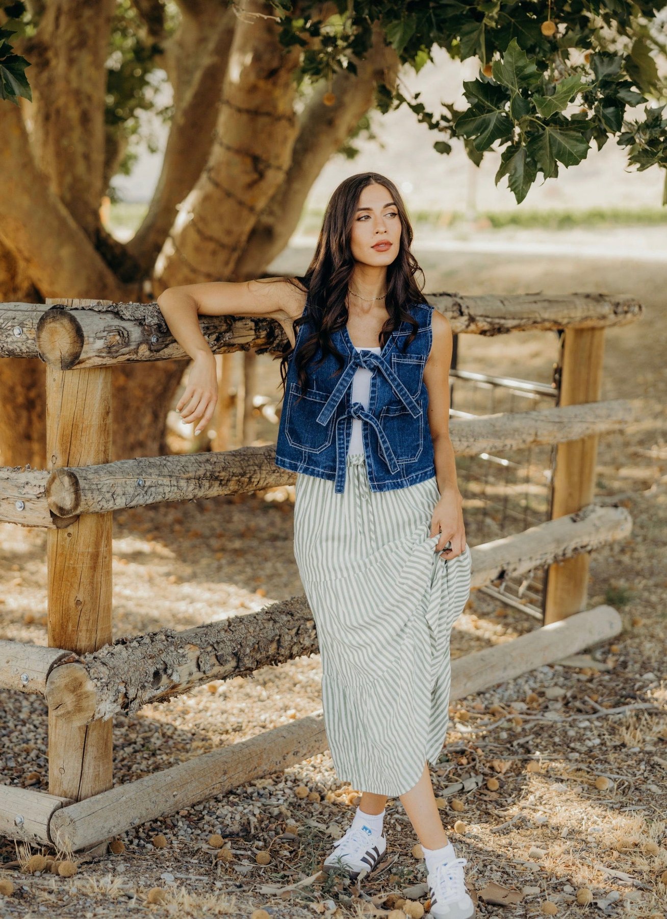 Tiered Full Skirt in Sage Striped