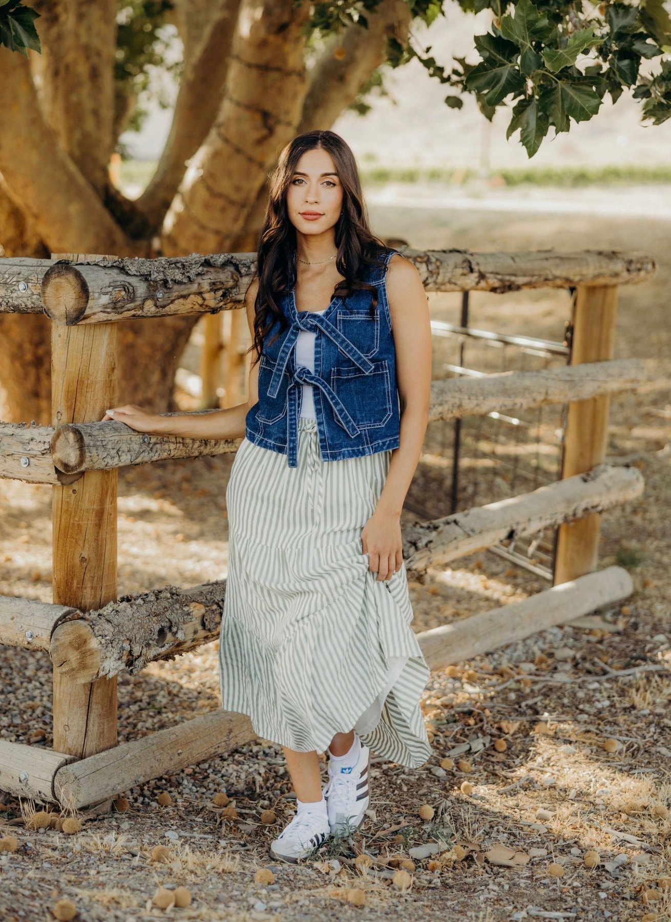 Tiered Full Skirt in Sage Striped, alternate view