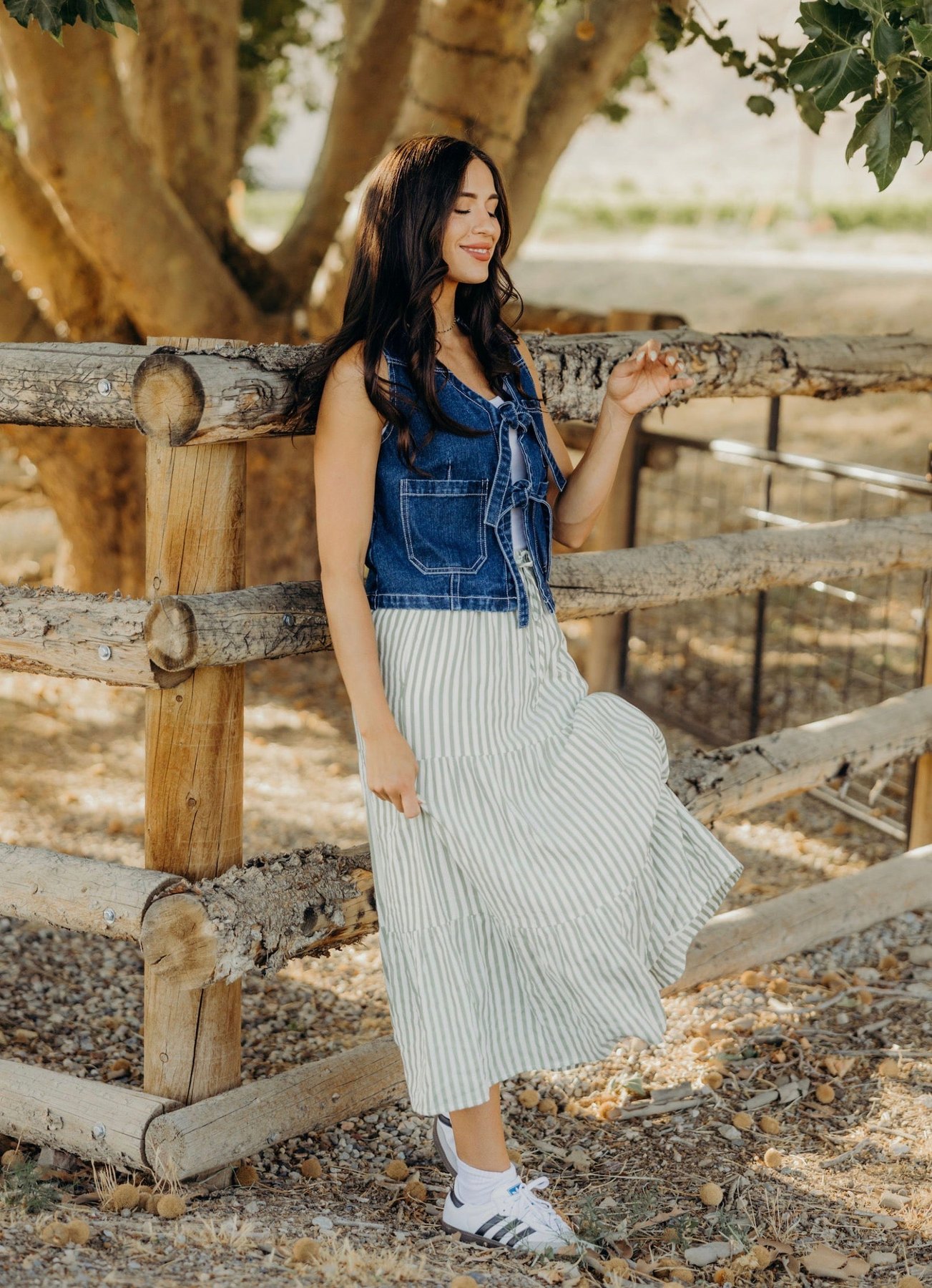 Tiered Full Skirt in Sage Striped, thumbnail 3