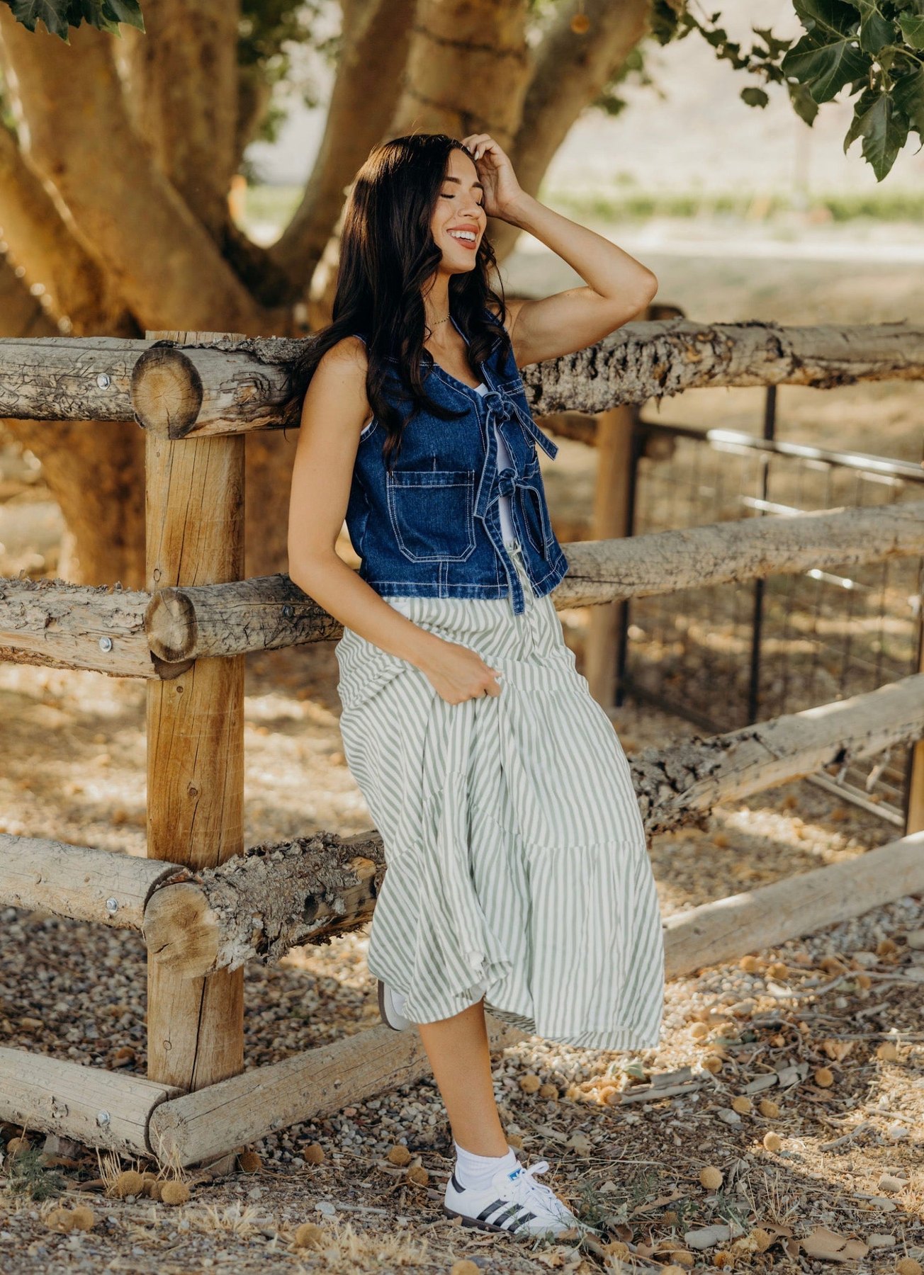 Tiered Full Skirt in Sage Striped, thumbnail 4