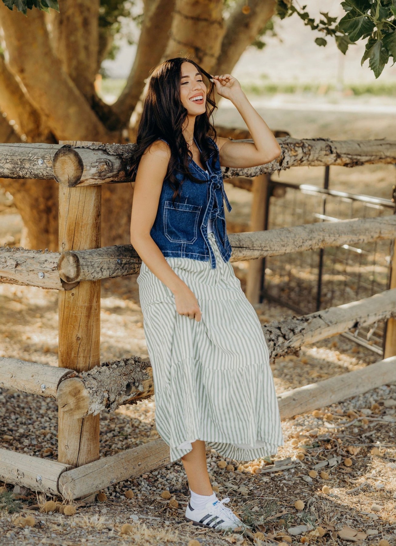 Tiered Full Skirt in Sage Striped, thumbnail 5