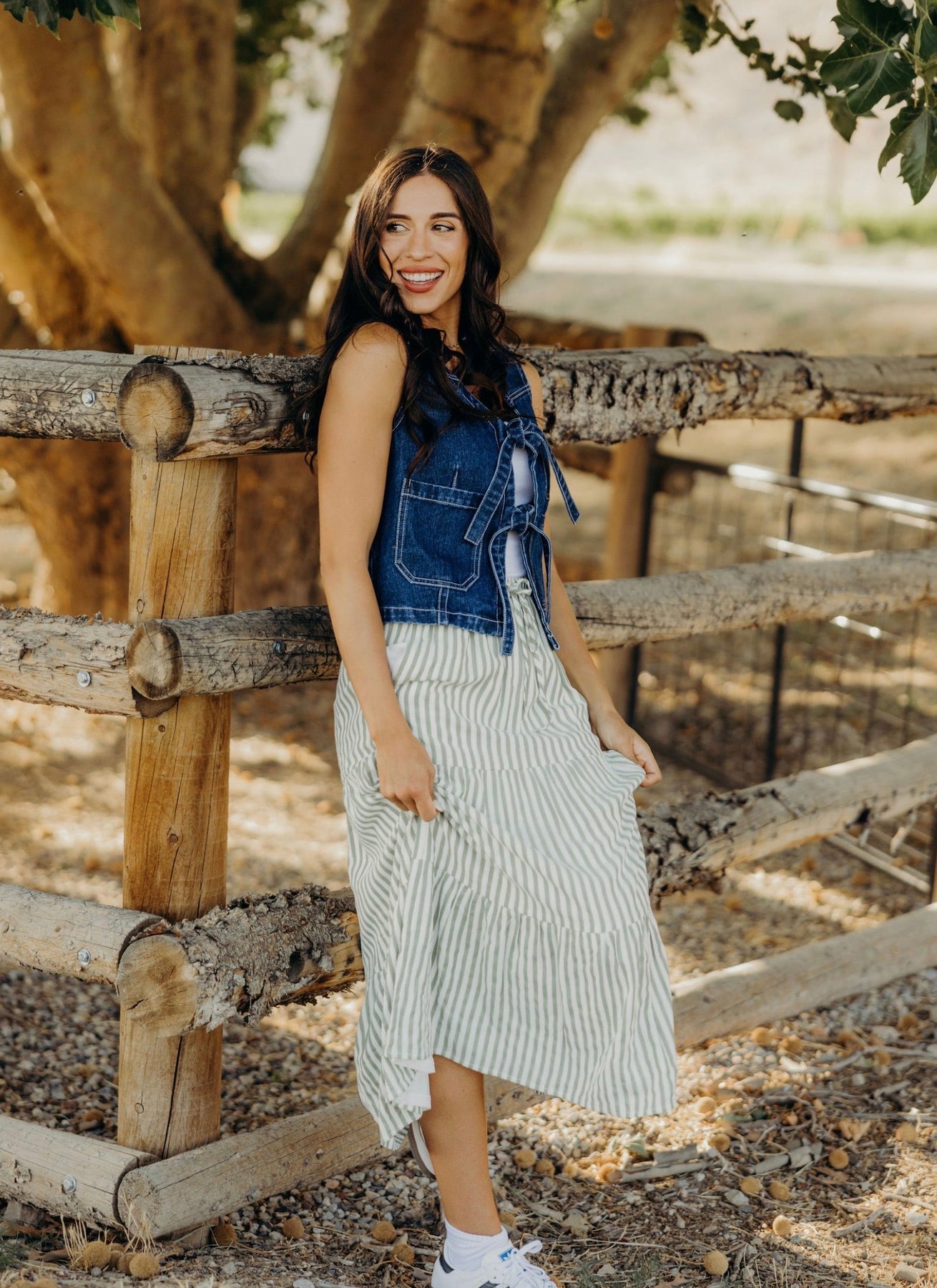 Tiered Full Skirt in Sage Striped, thumbnail 6