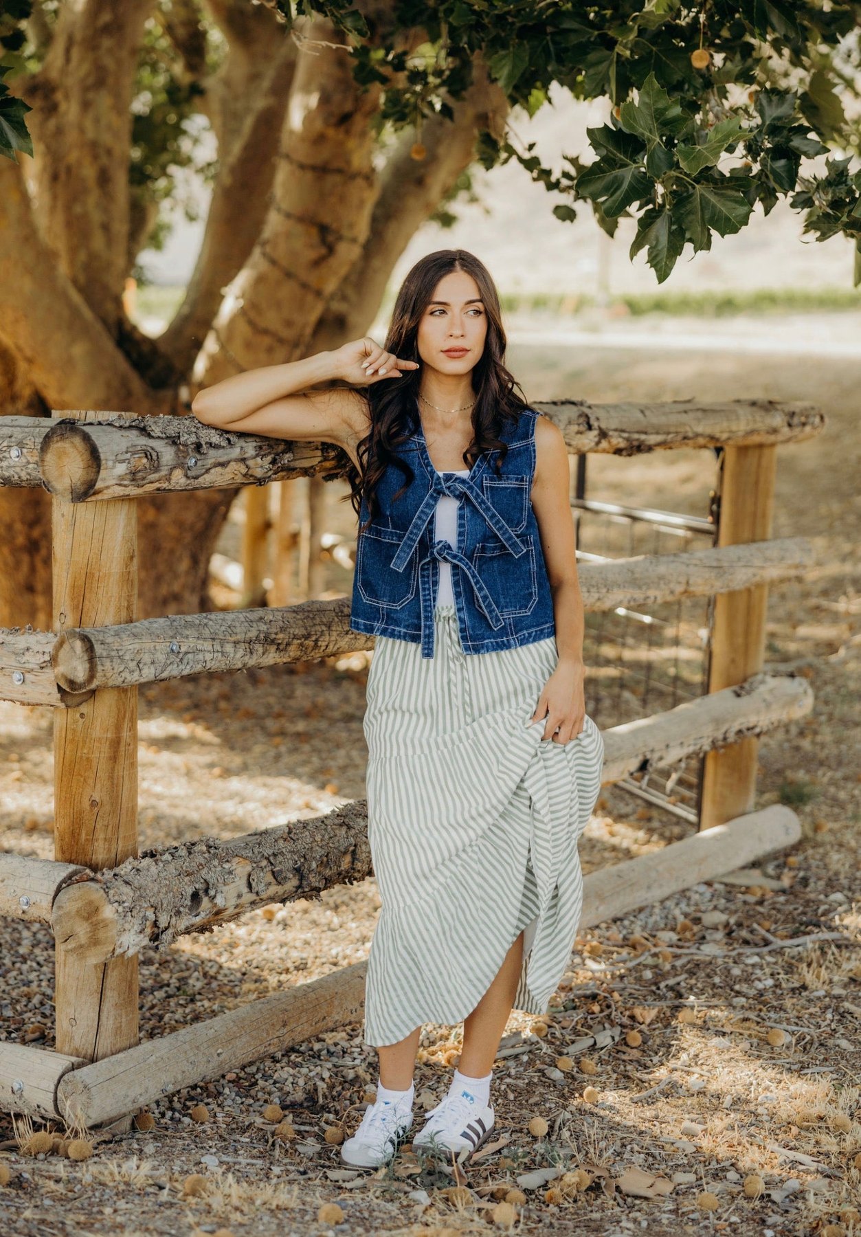 Tiered Full Skirt in Sage Striped, thumbnail 7