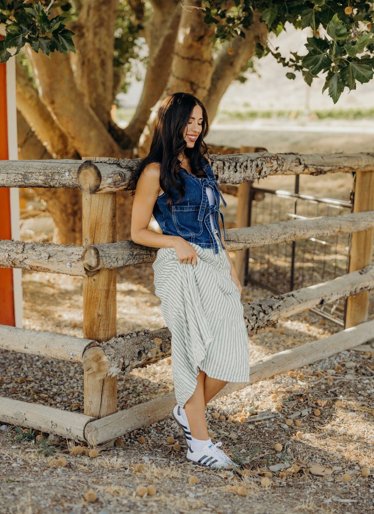 Tiered Full Skirt in Sage Striped, thumbnail 8