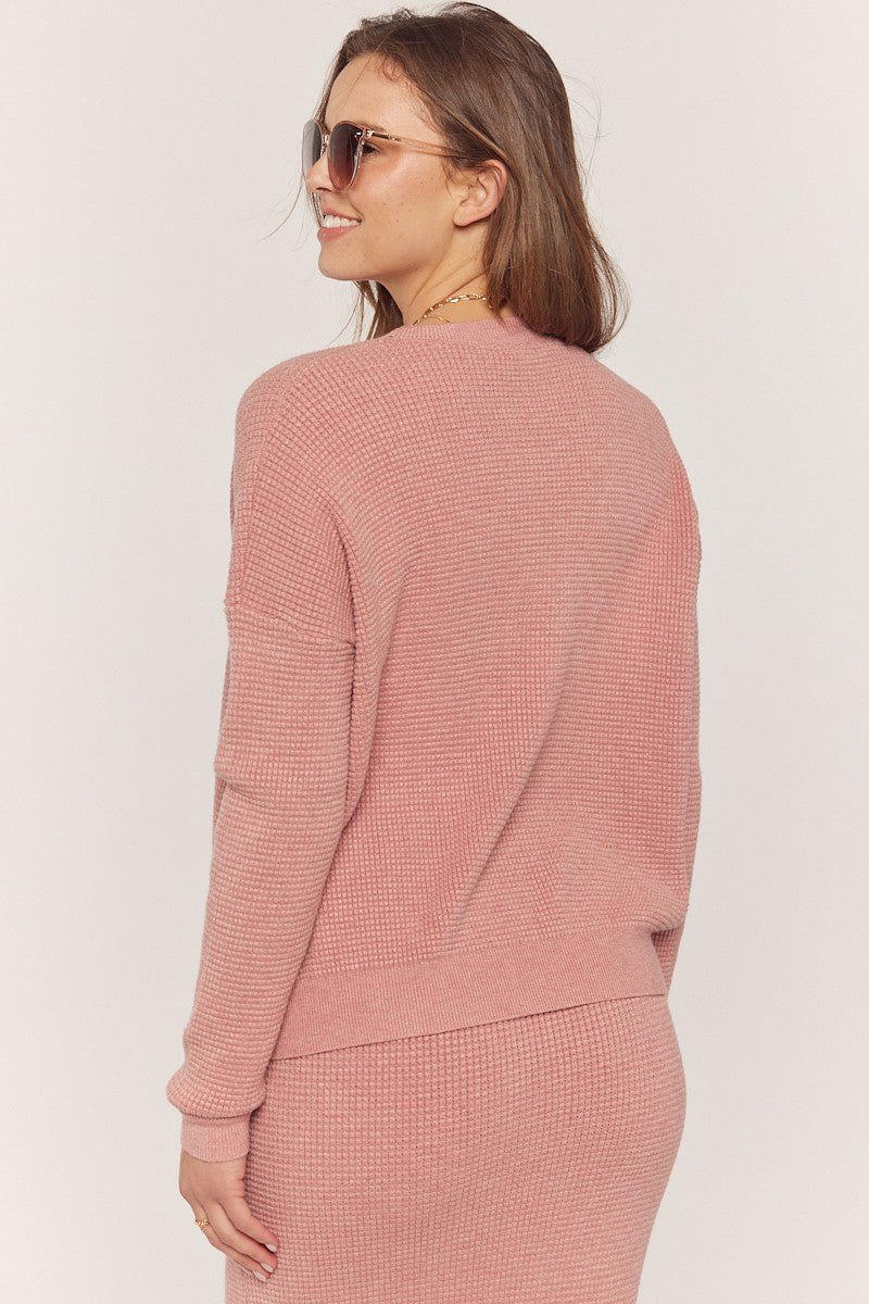 Waffle Textured Sweater Set in Dusty Rose, thumbnail 4
