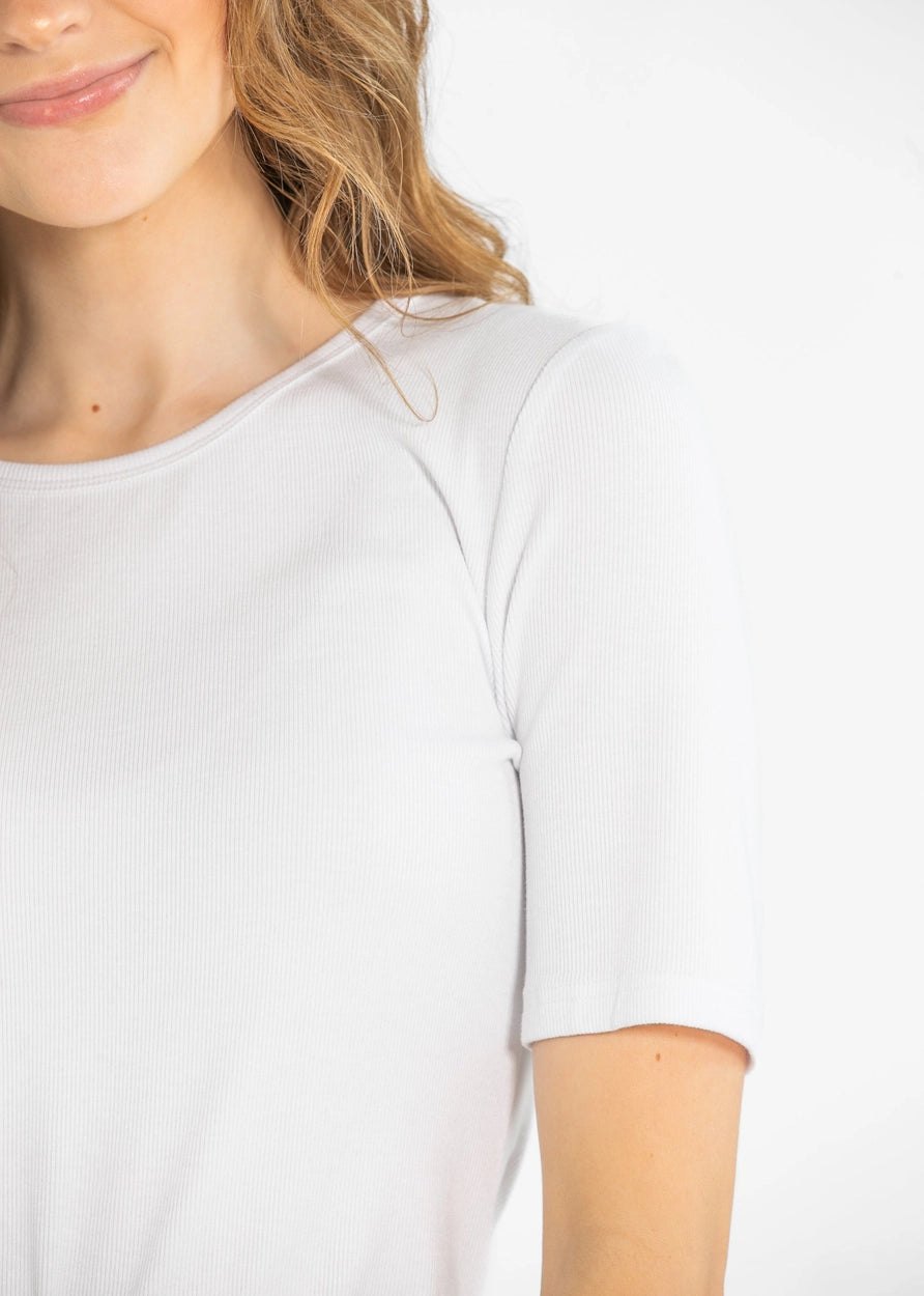 White Ribbed Half Sleeve Tee, thumbnail 8