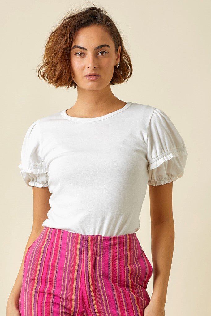White ruffle sleeve top