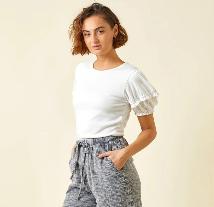 White ruffle sleeve top, thumbnail 3