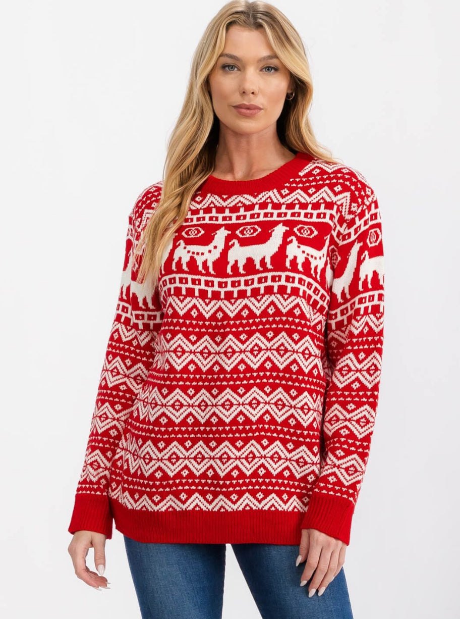 Red Llama Fair Isle Christmas Sweater