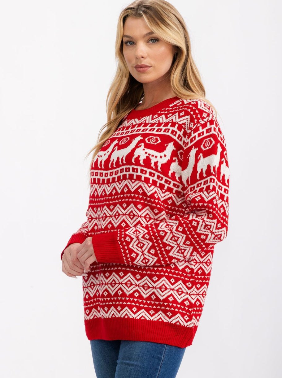 Red Llama Fair Isle Christmas Sweater, alternate view