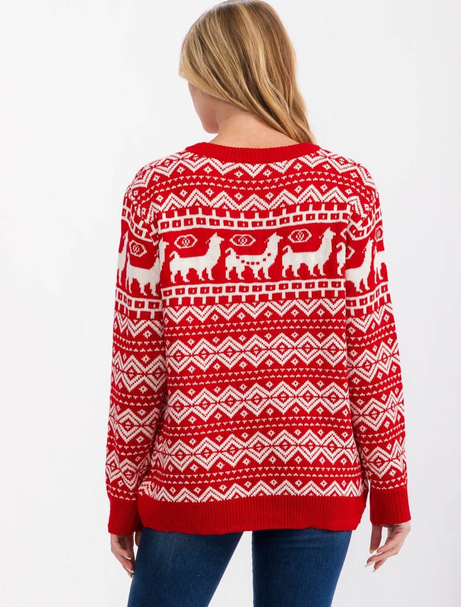 Red Llama Fair Isle Christmas Sweater, thumbnail 3